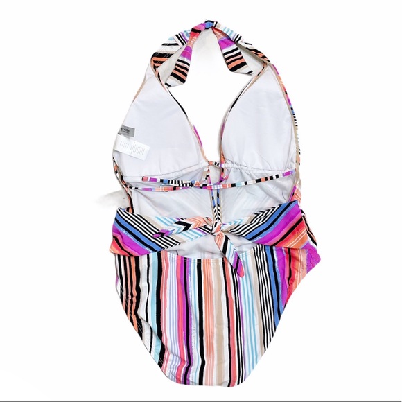 Kenneth Cole Striped Tie Plunge One Piece - Picture 4 of 8